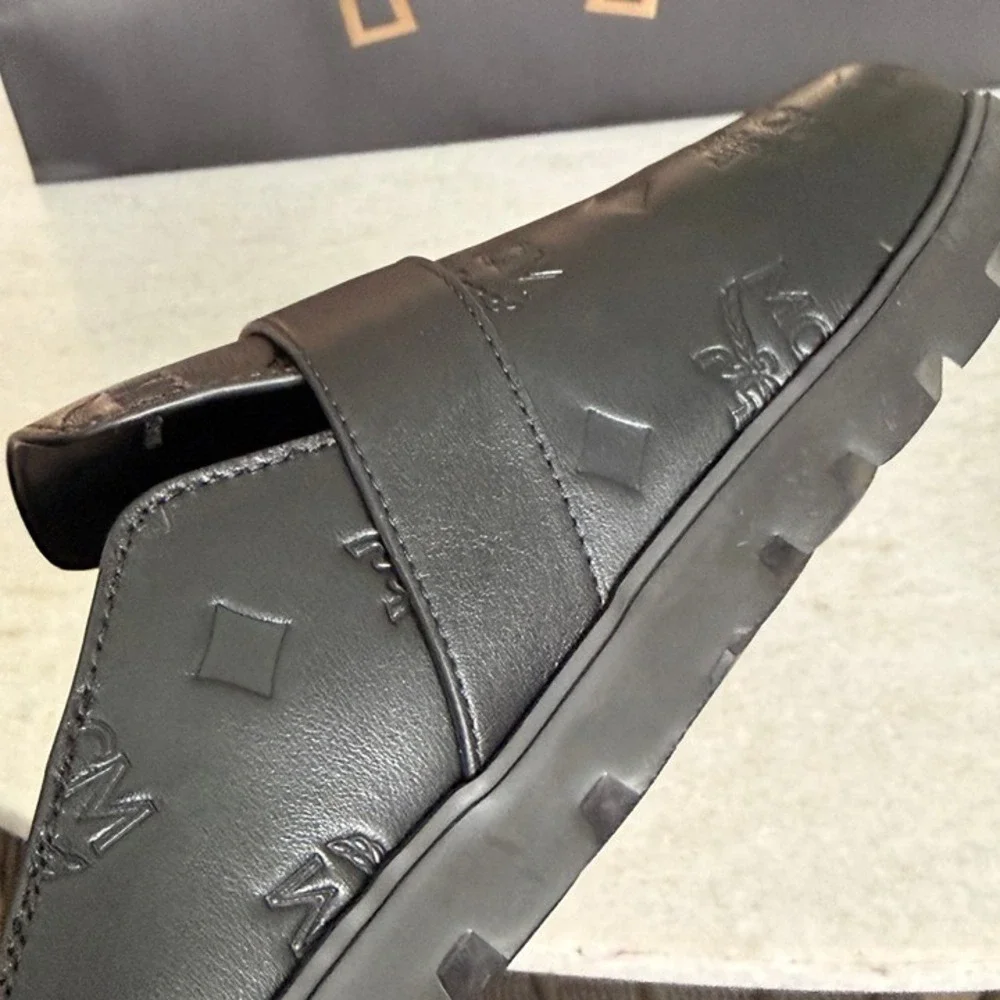 MCM Leather Men's Buckle Clogs (Flat Mule In Black) Sizes 42
